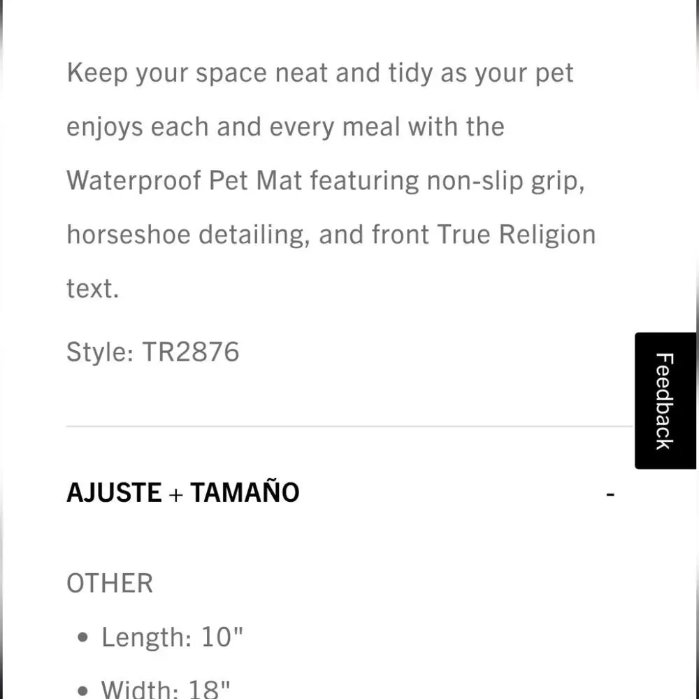 True Religion Waterproof Pet Placemat- Black